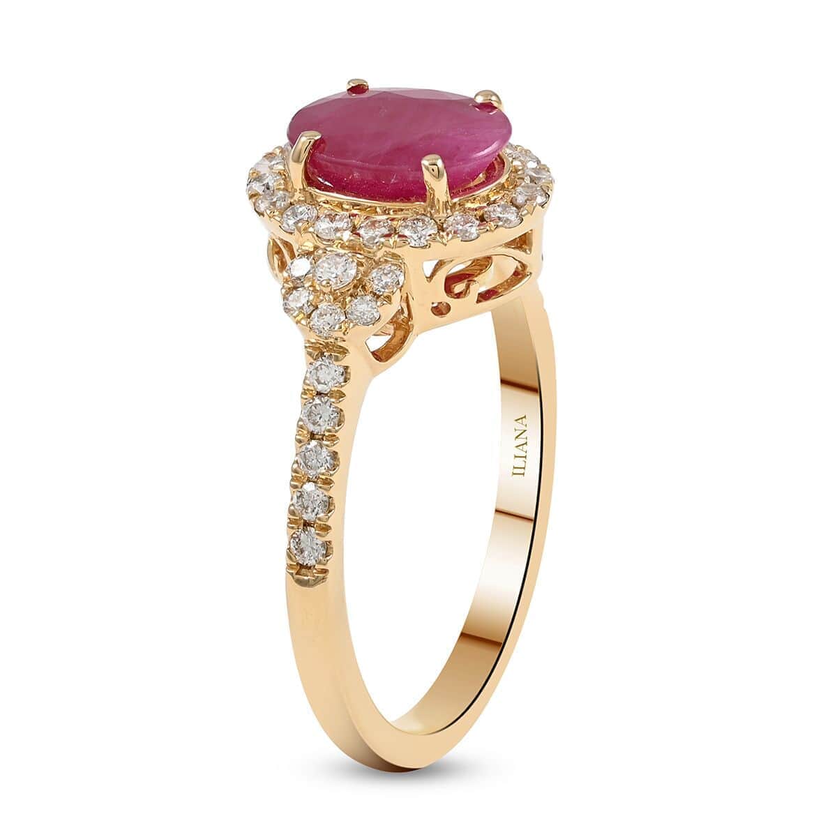 Certified and Appraised Iliana AAA CABO DELGADO Ruby and G-H SI Diamond 1.85 ctw Halo Ring in 18K Yellow Gold (Size 7.5) image number 3