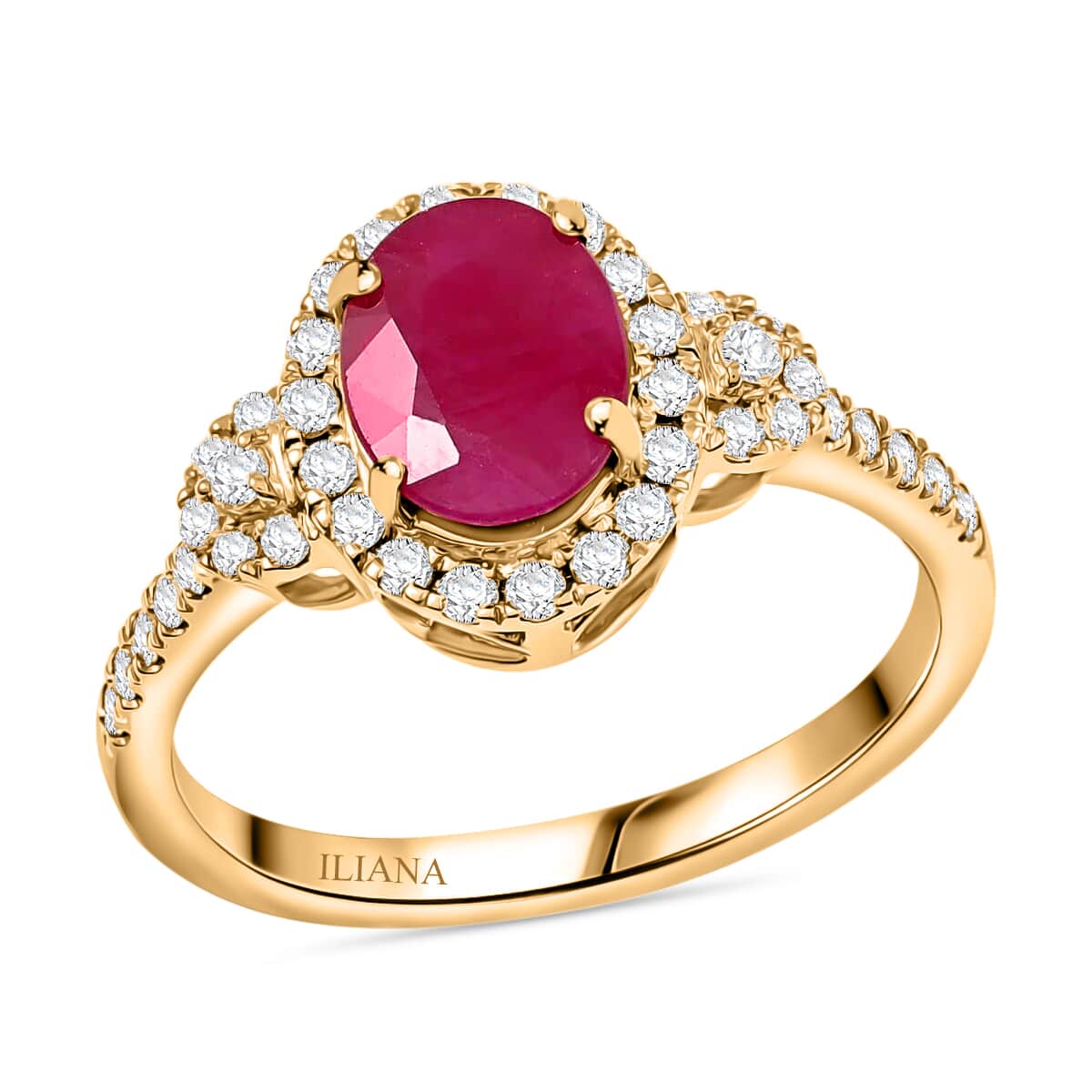 Certified and Appraised Iliana AAA CABO DELGADO Ruby and G-H SI Diamond 1.85 ctw Halo Ring in 18K Yellow Gold (Size 8.5) image number 0