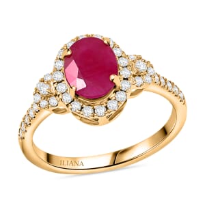 Certified and Appraised Iliana AAA CABO DELGADO Ruby and G-H SI Diamond 1.85 ctw Halo Ring in 18K Yellow Gold (Size 8.5)
