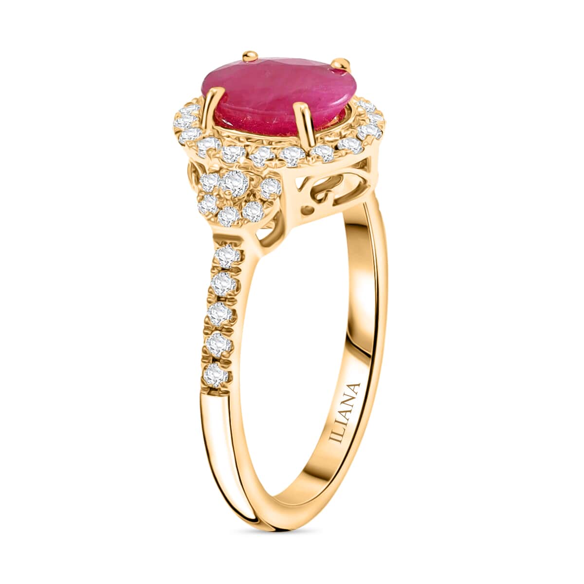 Certified and Appraised Iliana AAA CABO DELGADO Ruby and G-H SI Diamond 1.85 ctw Halo Ring in 18K Yellow Gold (Size 8.5) image number 3