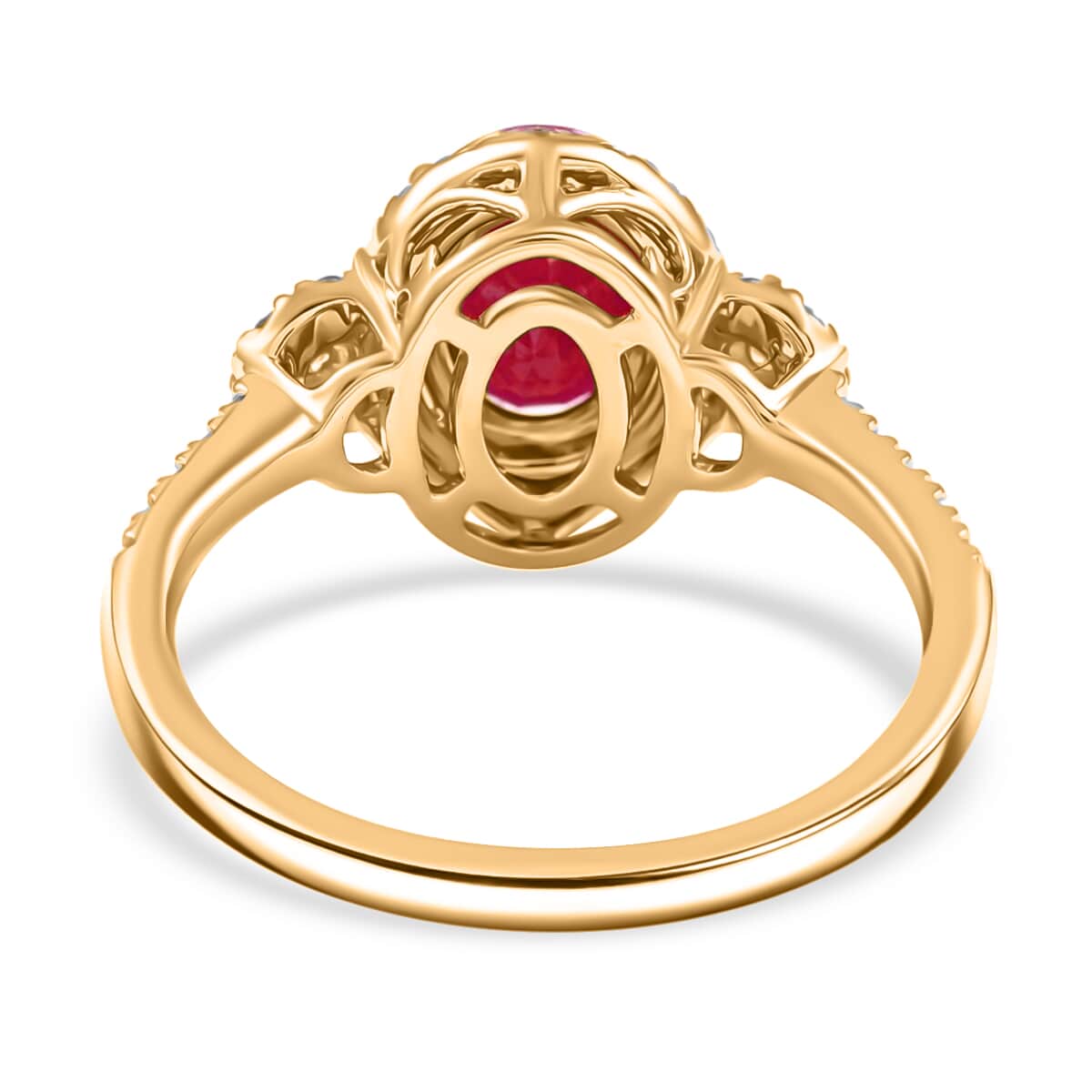 Certified and Appraised Iliana AAA CABO DELGADO Ruby and G-H SI Diamond 1.85 ctw Halo Ring in 18K Yellow Gold (Size 8.5) image number 4