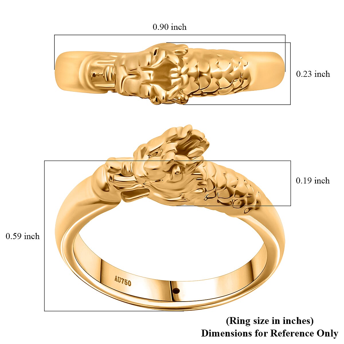 18K Yellow Gold Dragon Ring (Size 8.0)