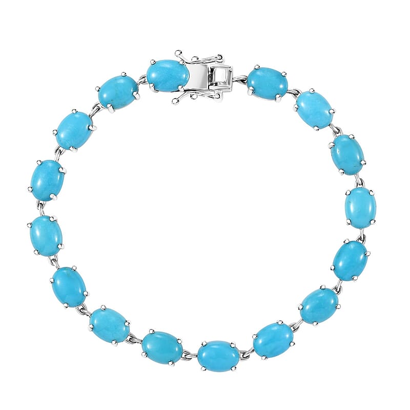 D'Joy Premium Sleeping Beauty Turquoise 16.35 ctw Link Bracelet in Rhodium Over Sterling Silver (7.25 In)
