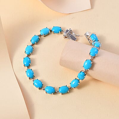 D'Joy Premium Sleeping Beauty Turquoise 16.35 ctw Link Bracelet in Rhodium Over Sterling Silver (7.25 In)