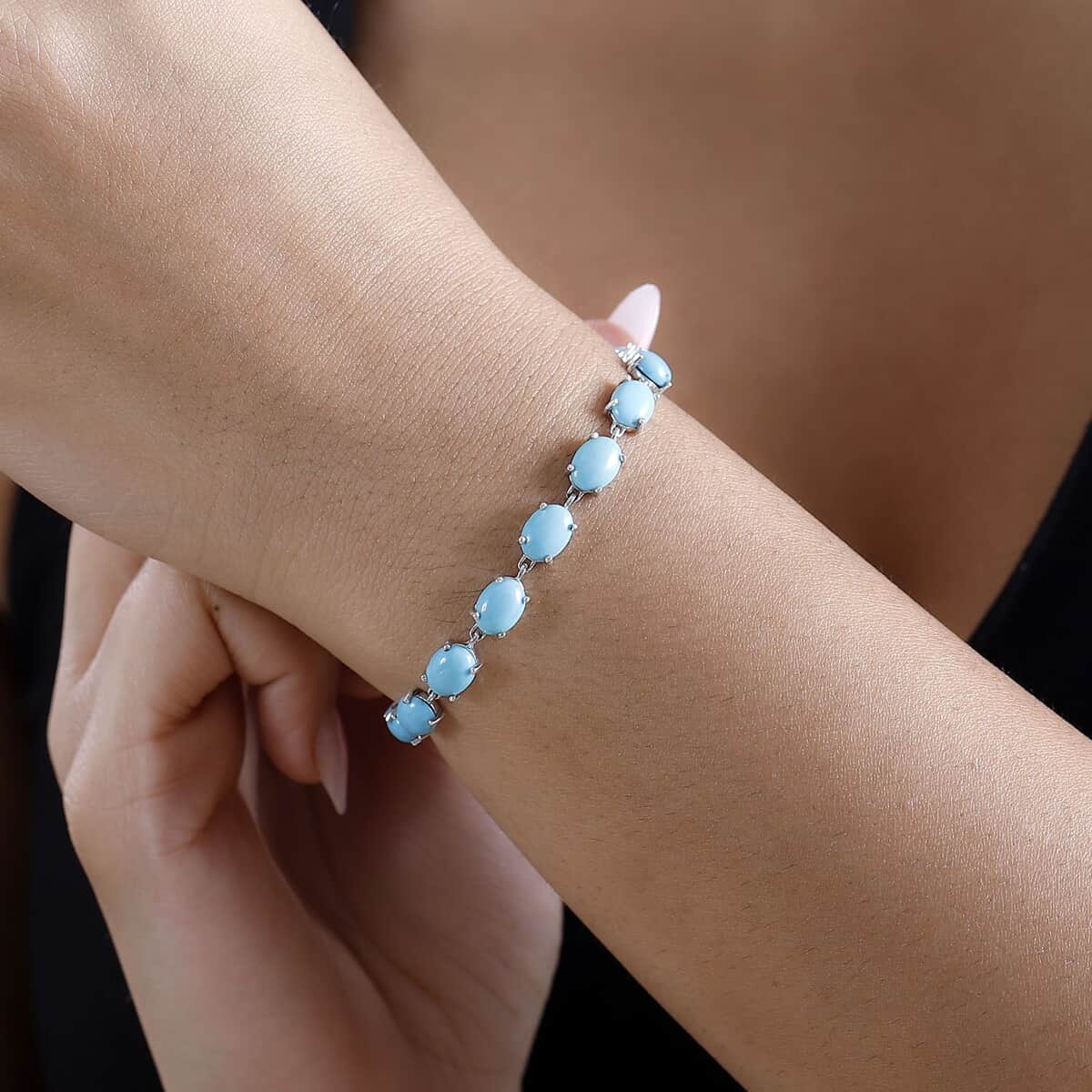 Doorbuster Premium Sleeping Beauty Turquoise 16.35 ctw Link Bracelet in Rhodium Over Sterling Silver (7.25 In) image number 2