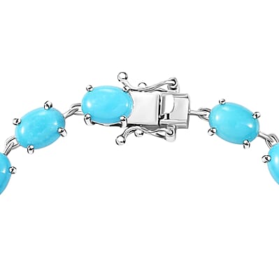 D'Joy Premium Sleeping Beauty Turquoise 16.35 ctw Link Bracelet in Rhodium Over Sterling Silver (7.25 In)