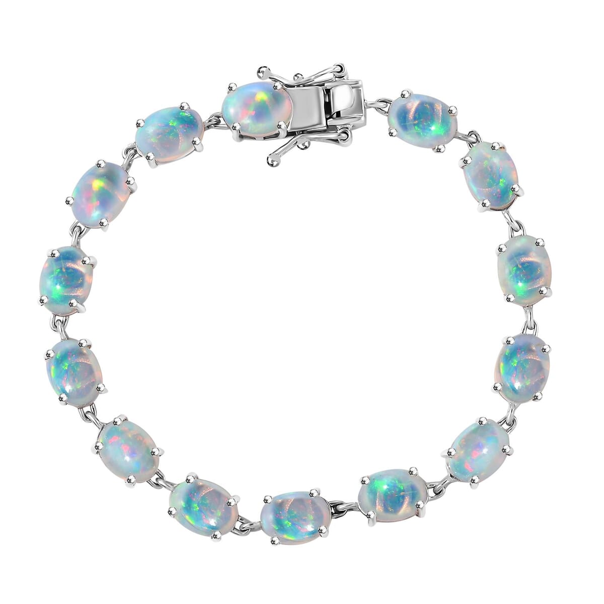 Premium Ethiopian Welo Opal 13.15 ctw Link Bracelet in Rhodium Over Sterling Silver (6.50 In) image number 0