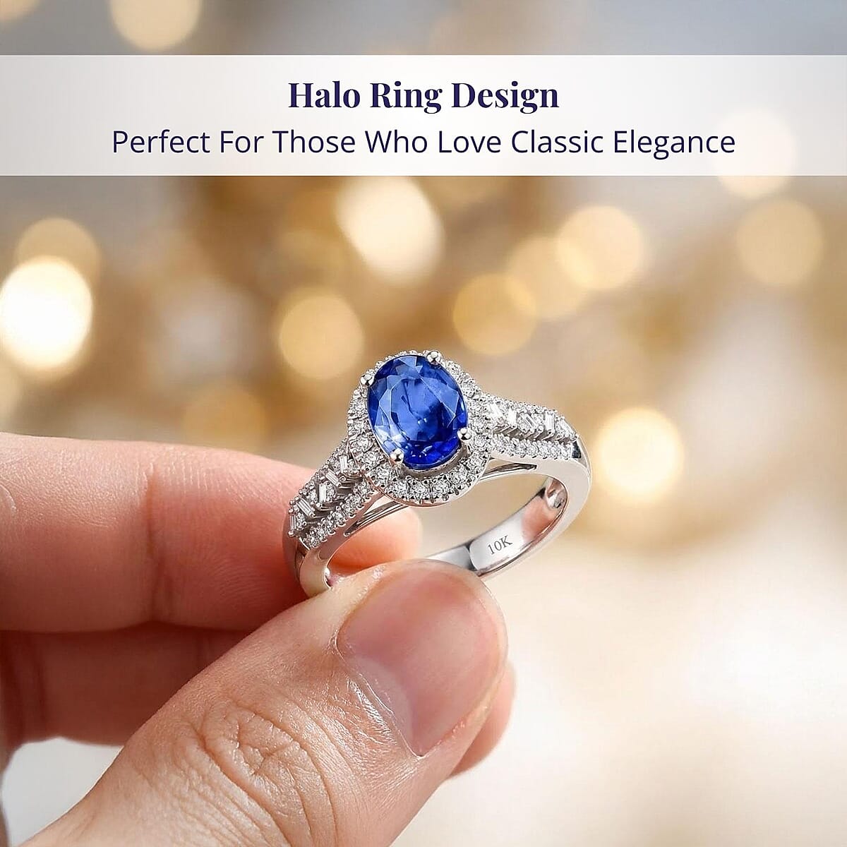 Luxoro Premium Ceylon Blue Sapphire and G-H I2 Diamond 2.00 ctw Modern Minimalist Ring in 10K White Gold (Size 8.5) image number 4