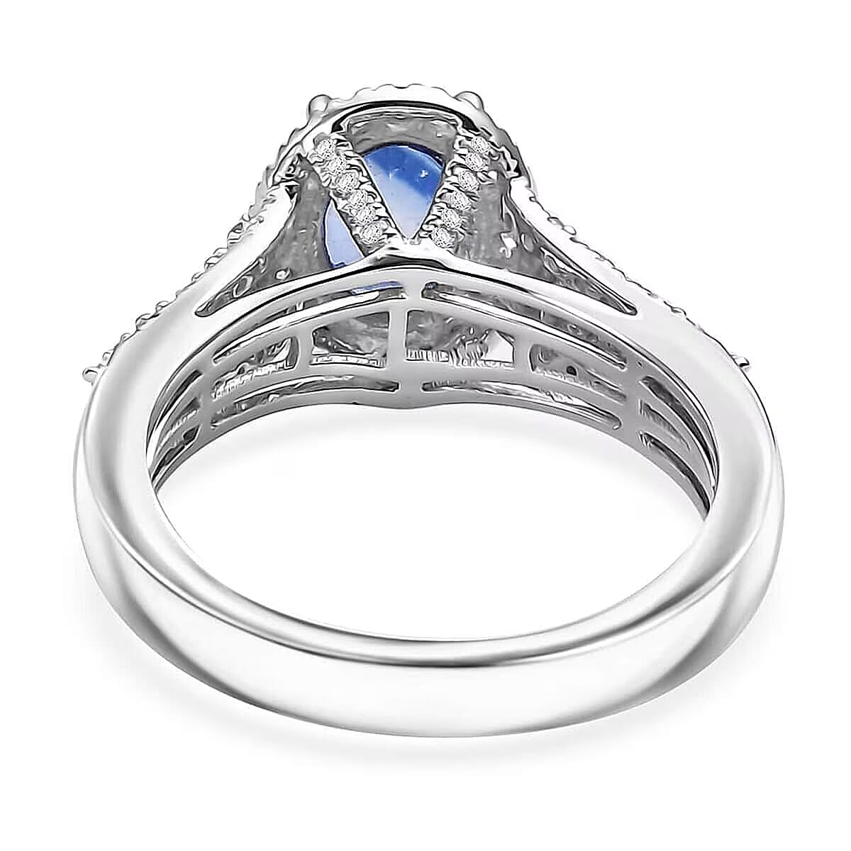 Luxoro Premium Ceylon Blue Sapphire and G-H I2 Diamond 2.00 ctw Modern Minimalist Ring in 10K White Gold (Size 8.5) image number 6