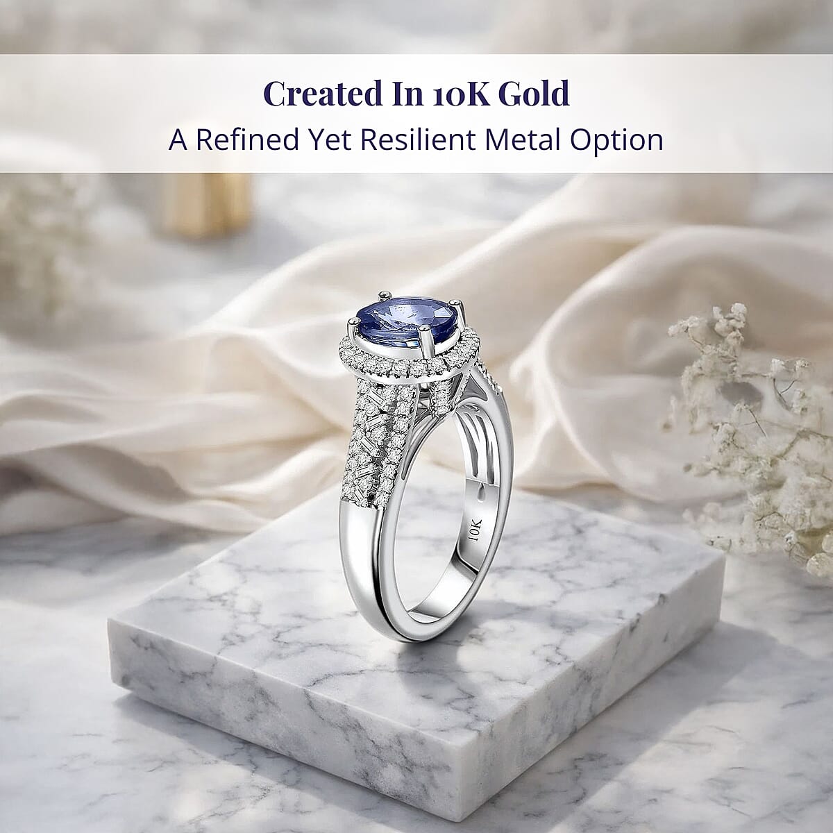 Luxoro Premium Ceylon Blue Sapphire and G-H I2 Diamond 2.00 ctw Modern Minimalist Ring in 10K White Gold (Size 10.0) image number 2