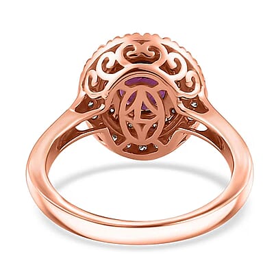 Certified & Appraised Luxoro AAA Radiant Ember Garnet and G-H I2 Diamond 1.97 ctw Double Halo Ring in 10K Rose Gold (Size 5.0)