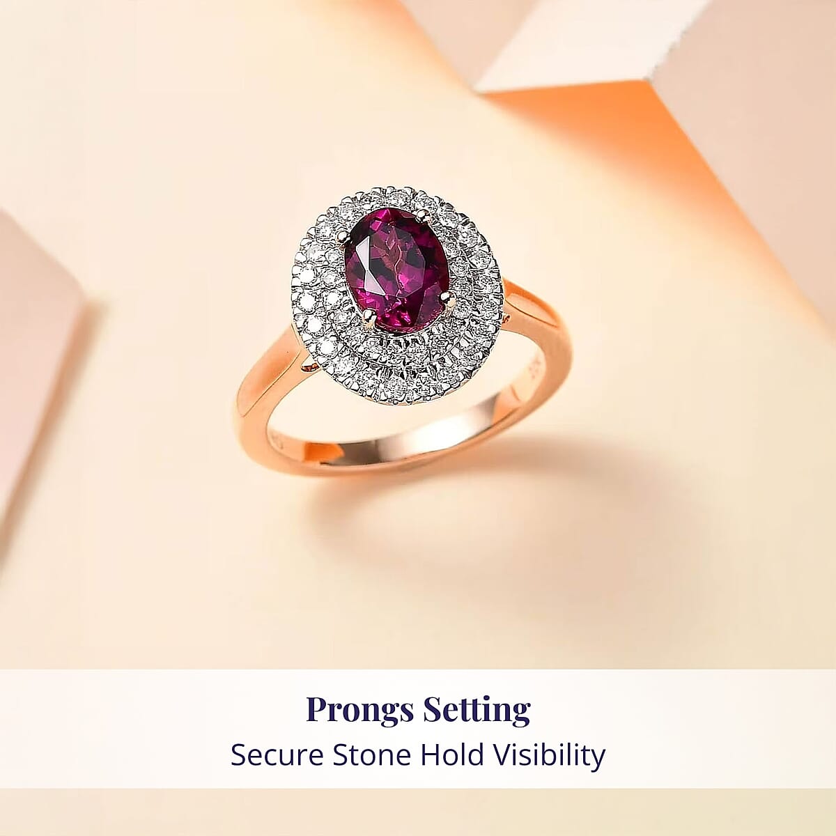 Certified & Appraised Luxoro AAA Radiant Ember Garnet and G-H I2 Diamond 1.97 ctw Double Halo Ring in 10K Rose Gold (Size 9.5) image number 3