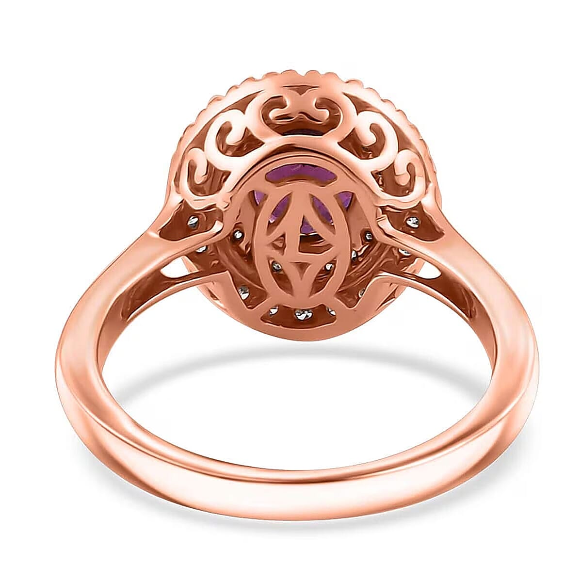 Certified & Appraised Luxoro AAA Radiant Ember Garnet and G-H I2 Diamond 1.97 ctw Double Halo Ring in 10K Rose Gold (Size 9.5) image number 6