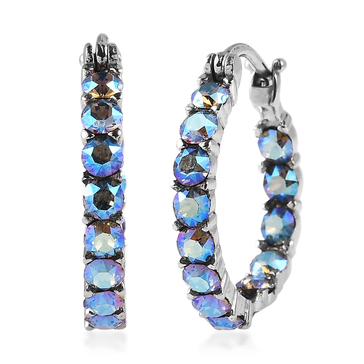 J Francis Embellished with Denim Blue Crystal by Swarovski Hoop Earrings in Stainless Steel image number 0