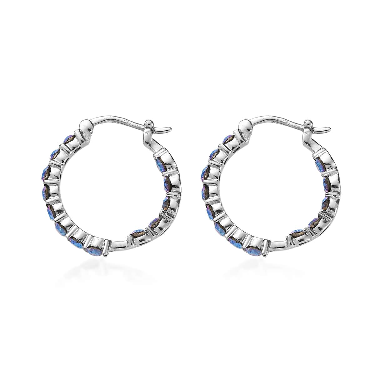 J Francis Embellished with Denim Blue Crystal by Swarovski Hoop Earrings in Stainless Steel image number 3