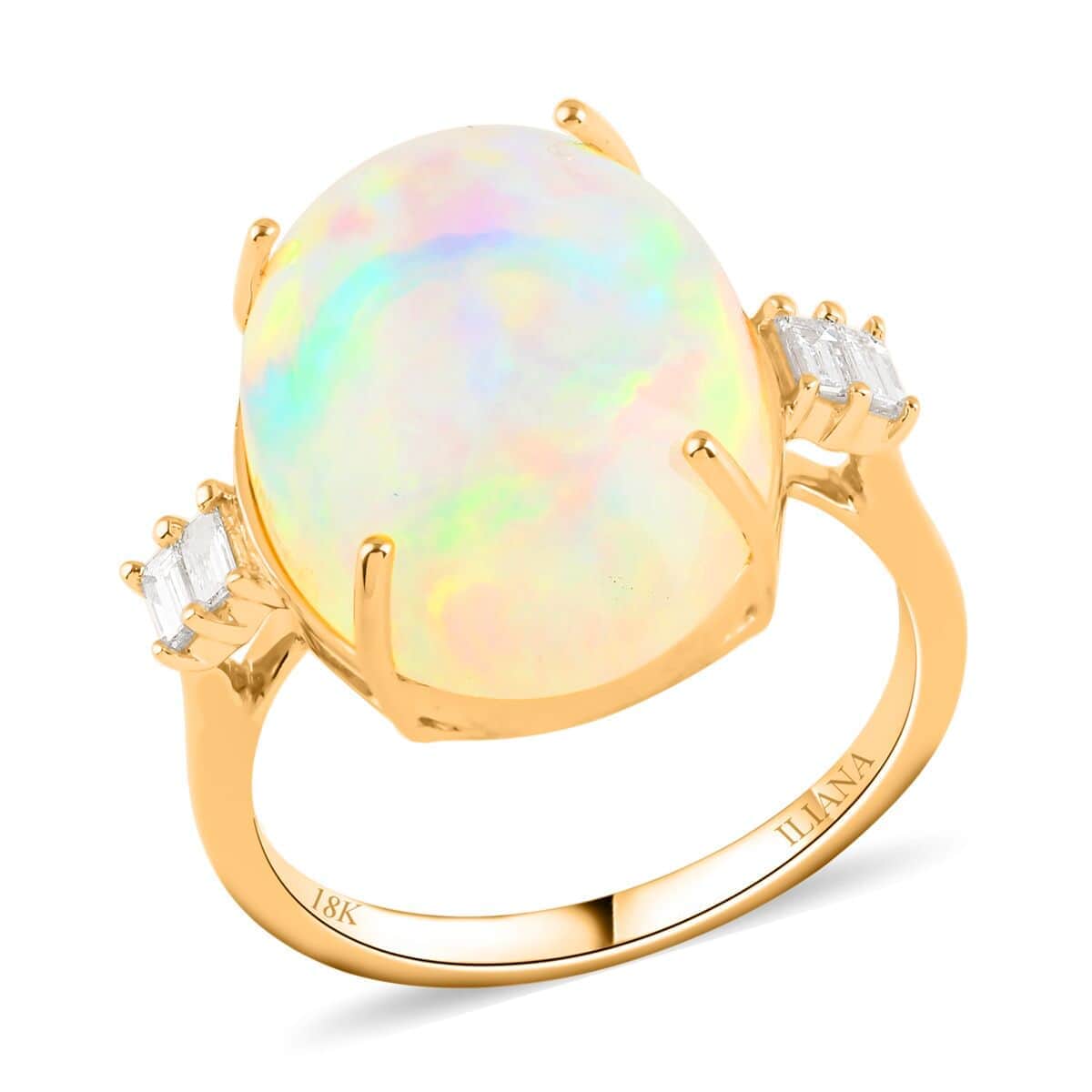 Certified & Appraised Iliana AAA Ethiopian Welo Opal and G-H SI Diamond 7.75 ctw Ring in 18K Yellow Gold (Size 11.0) image number 0