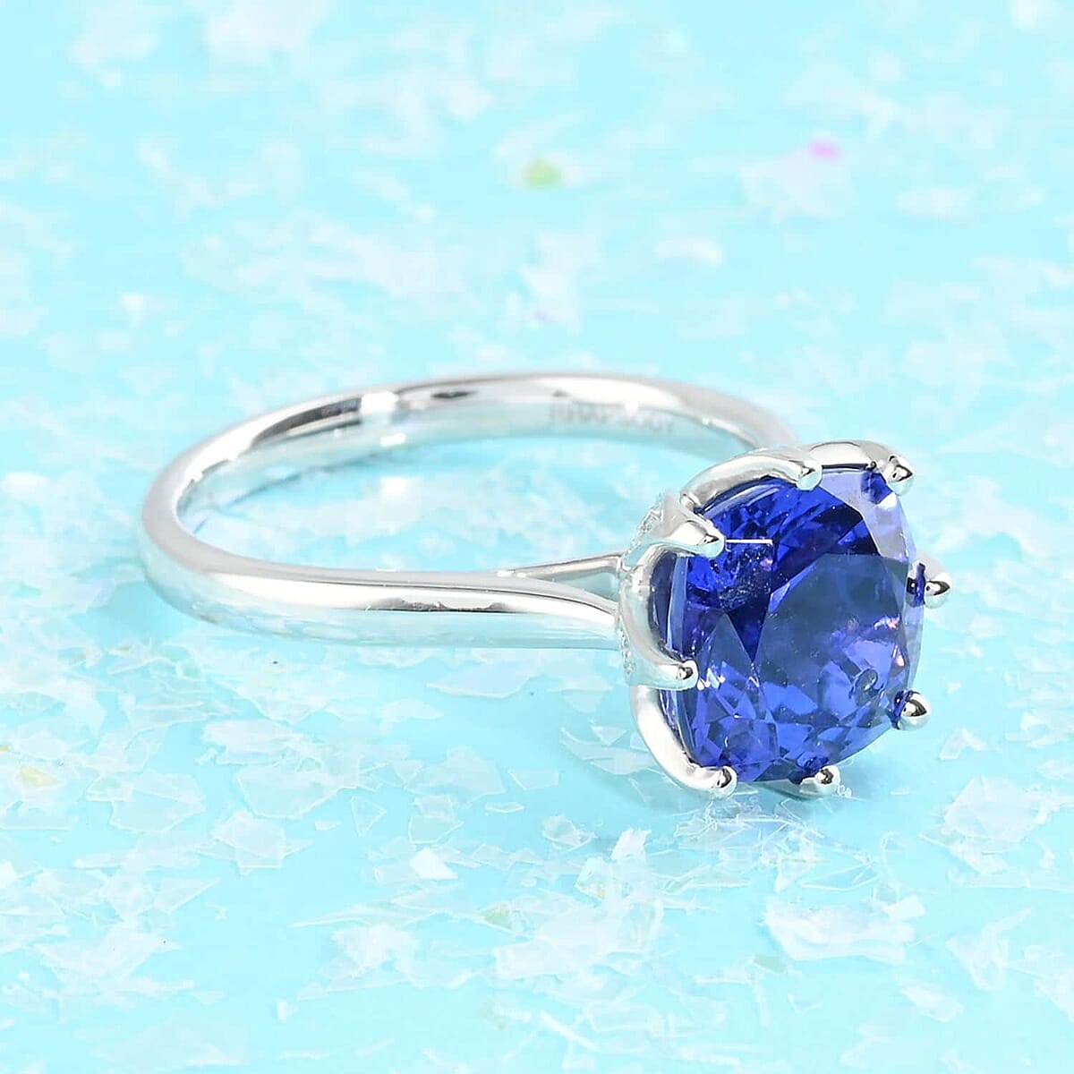 Certified and Appraised Rhapsody AAAA Tanzanite and E-F VS Diamond 3.40 ctw Ring in 950 Platinum (Size 8.5) 6.43 Grams image number 1