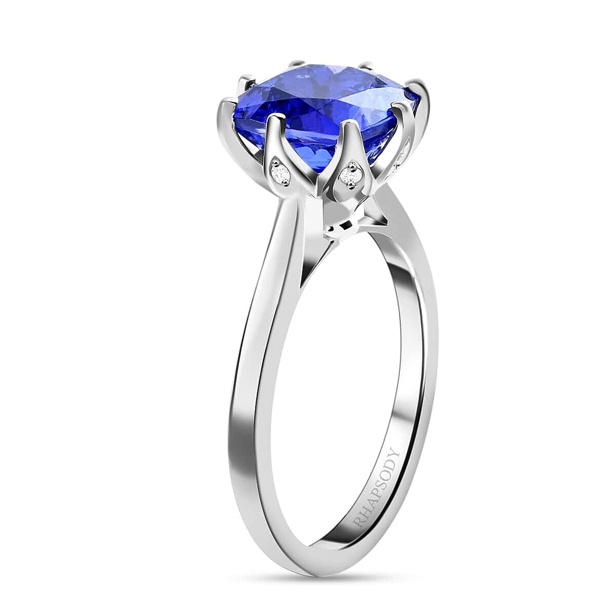 Certified and Appraised Rhapsody AAAA Tanzanite and E-F VS Diamond 3.40 ctw Ring in 950 Platinum (Size 8.5) 6.43 Grams image number 3