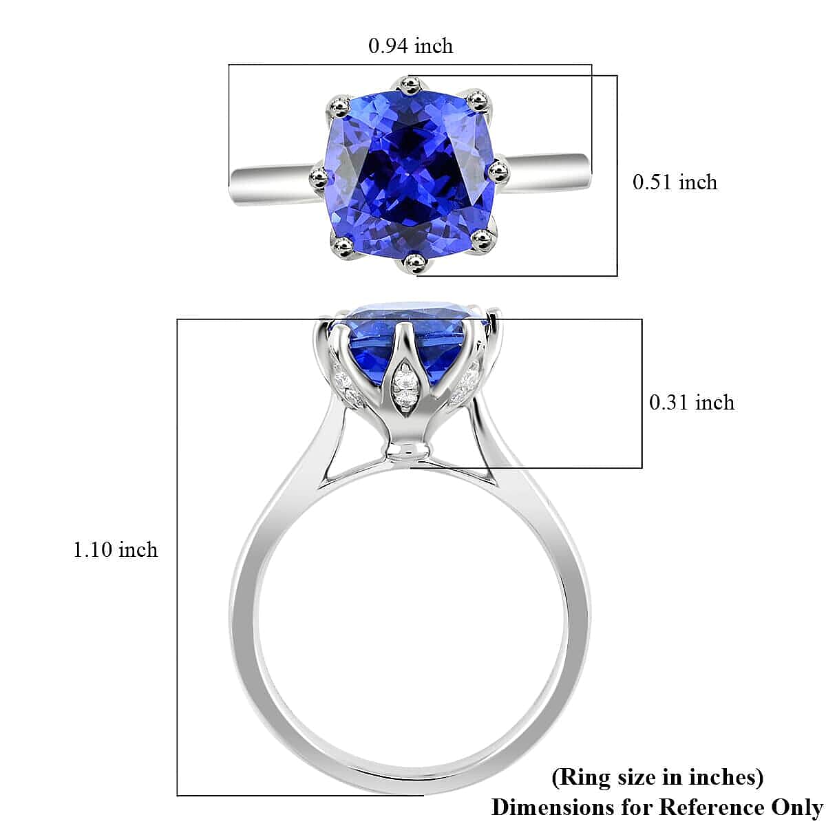Certified and Appraised Rhapsody AAAA Tanzanite and E-F VS Diamond 3.40 ctw Ring in 950 Platinum (Size 11.0) 6.43 Grams image number 5