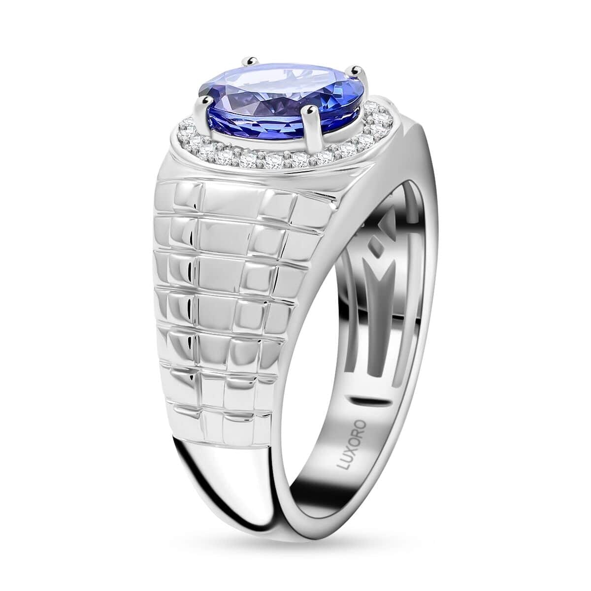 Certified & Appraised Luxoro AAA Tanzanite and G-H I2 Diamond 2.65 ctw Men's Ring in 14K White Gold (Size 7.0) 8.20 Grams image number 3