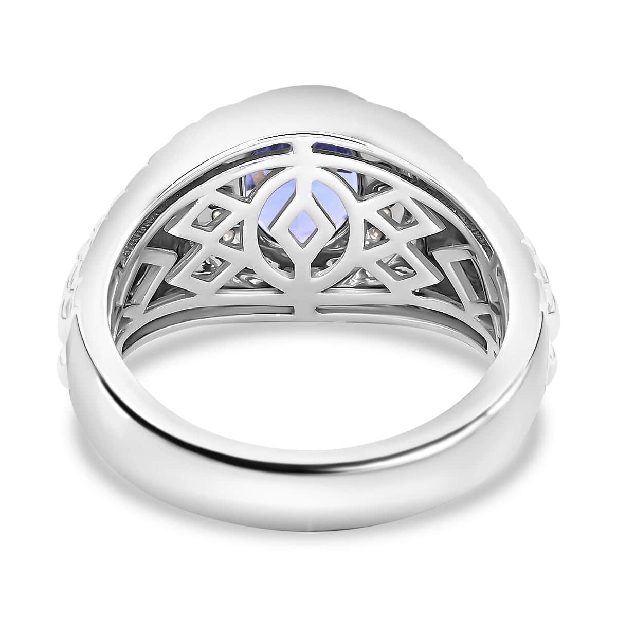 Certified & Appraised Luxoro AAA Tanzanite and G-H I2 Diamond 2.65 ctw Men's Ring in 14K White Gold (Size 10.5) 8.20 Grams image number 4