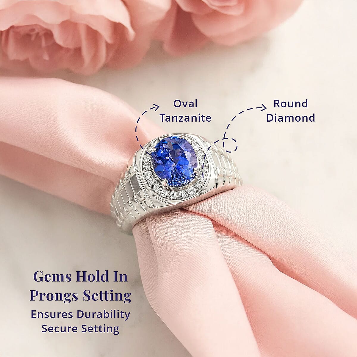 Certified & Appraised Luxoro AAA Tanzanite and G-H I2 Diamond 2.65 ctw Men's Ring in 14K White Gold (Size 11.5) 8.20 Grams image number 4