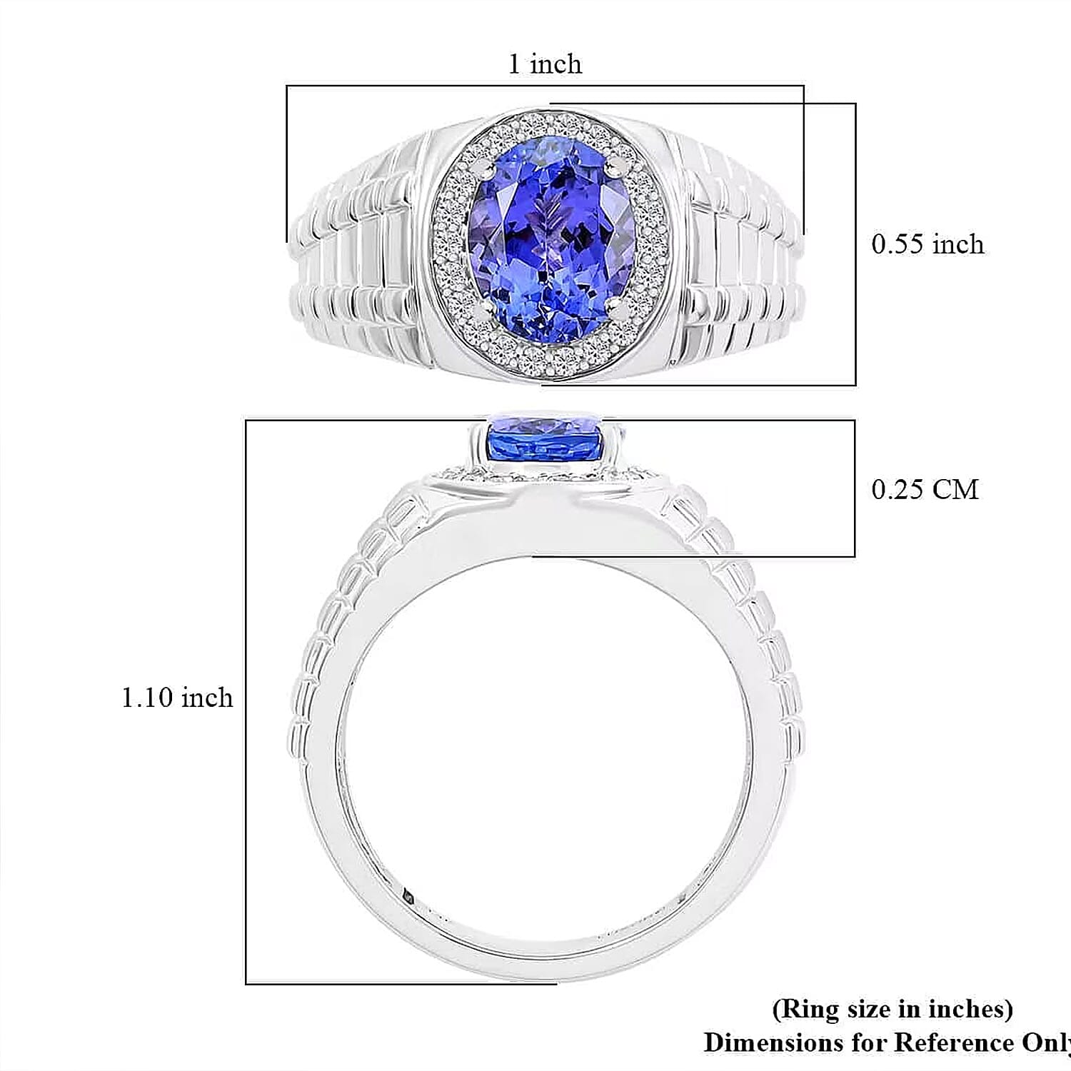 Certified & Appraised Luxoro AAA Tanzanite, Diamond Men's Ring in 14K White Gold 2.65 ctw (Size 13.0)