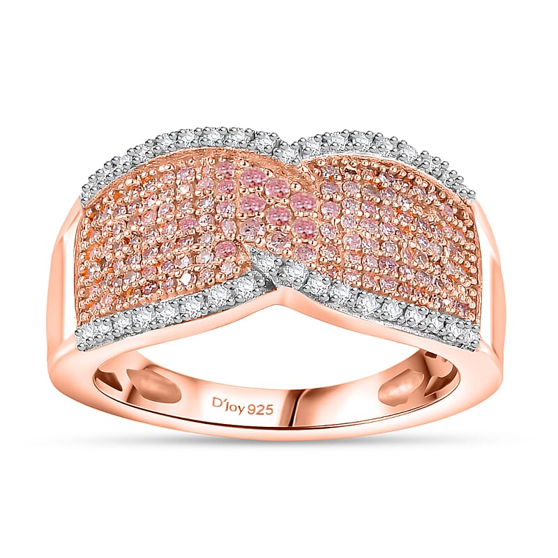D'Joy Natural Pink and White Diamond 0.50 ctw Ring in 18K Vermeil Rose Gold Over Sterling Silver (Size 6.0)