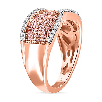 D'Joy Natural Pink and White Diamond 0.50 ctw Ring in 18K Vermeil Rose Gold Over Sterling Silver (Size 6.0)