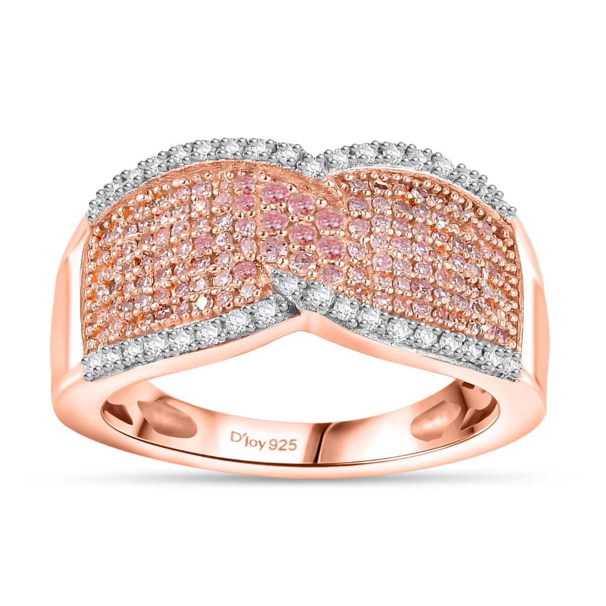 Natural Pink and White Diamond 0.50 ctw Ring in 18K Vermeil Rose Gold Over Sterling Silver (Size 9.0) image number 0