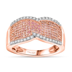 Natural Pink and White Diamond 0.50 ctw Ring in 18K Vermeil Rose Gold Over Sterling Silver (Size 9.0)