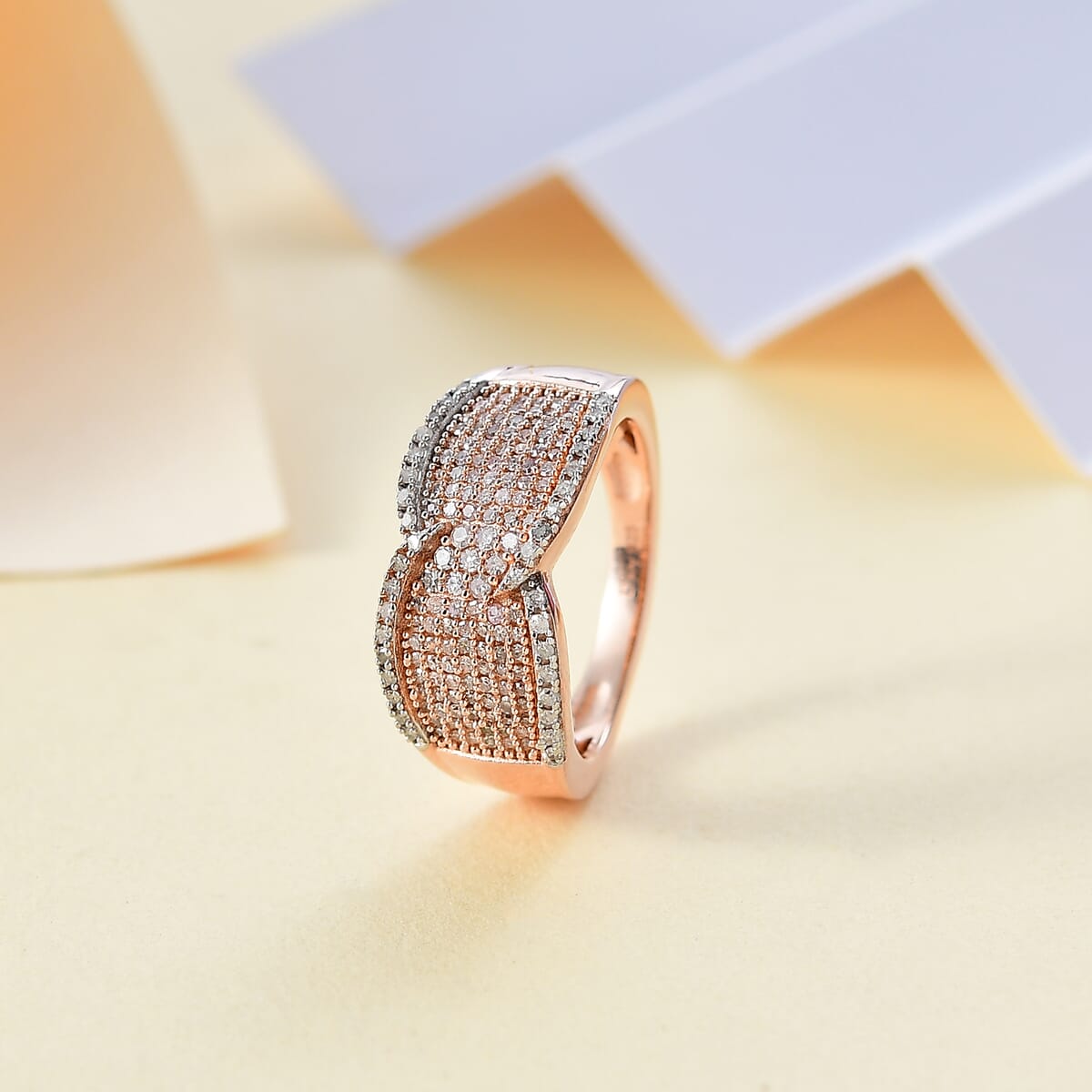Natural Pink and White Diamond 0.50 ctw Ring in 18K Vermeil Rose Gold Over Sterling Silver (Size 9.0) image number 1