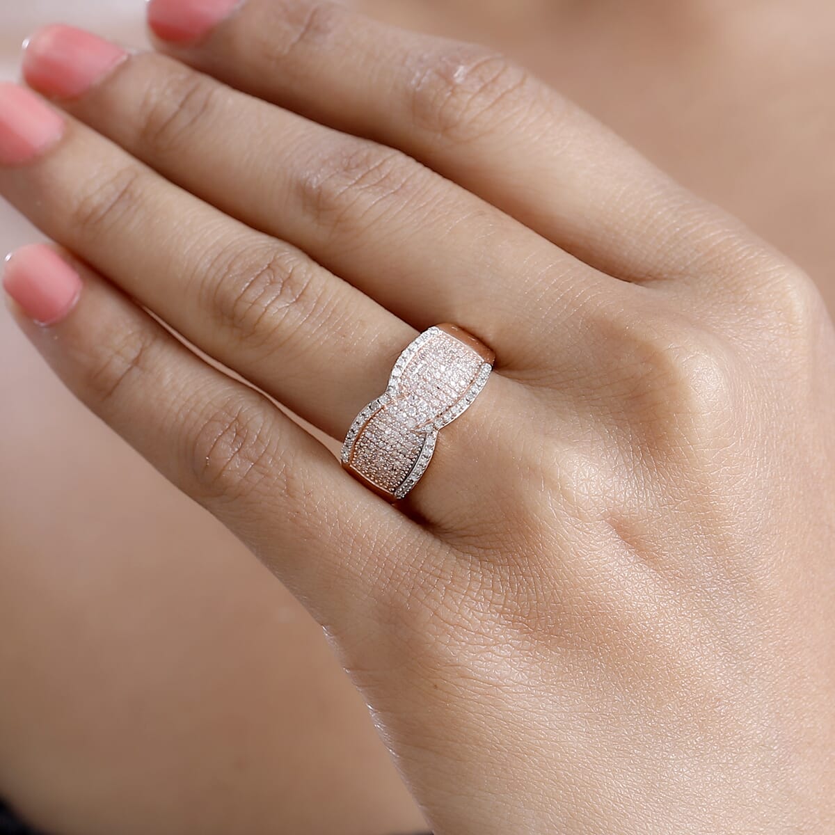 Natural Pink and White Diamond 0.50 ctw Ring in 18K Vermeil Rose Gold Over Sterling Silver (Size 9.0) image number 2