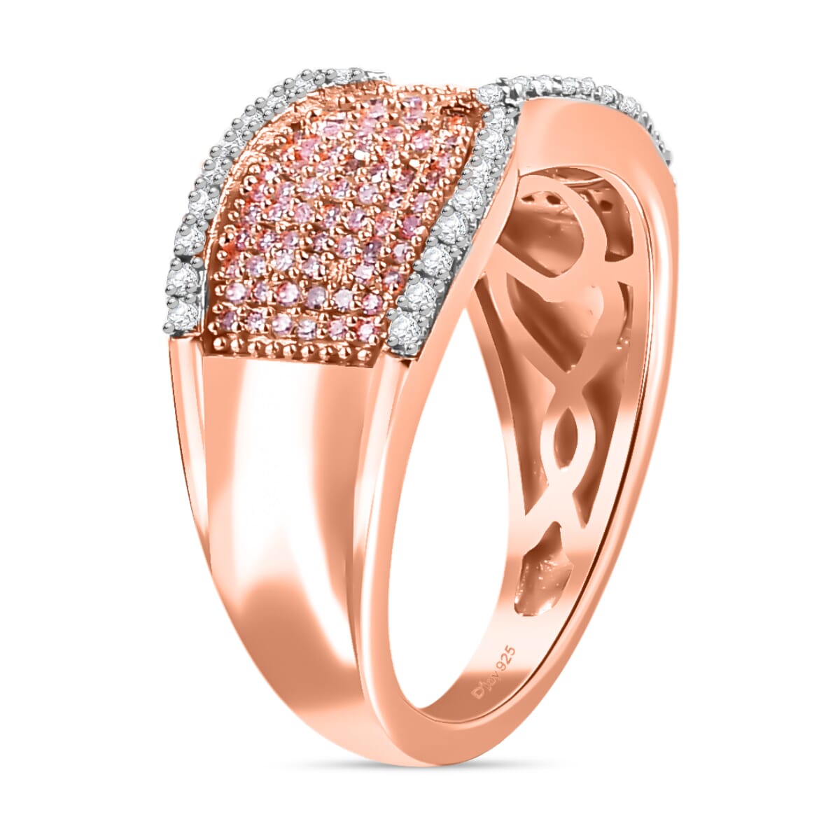 Natural Pink and White Diamond 0.50 ctw Ring in 18K Vermeil Rose Gold Over Sterling Silver (Size 9.0) image number 3
