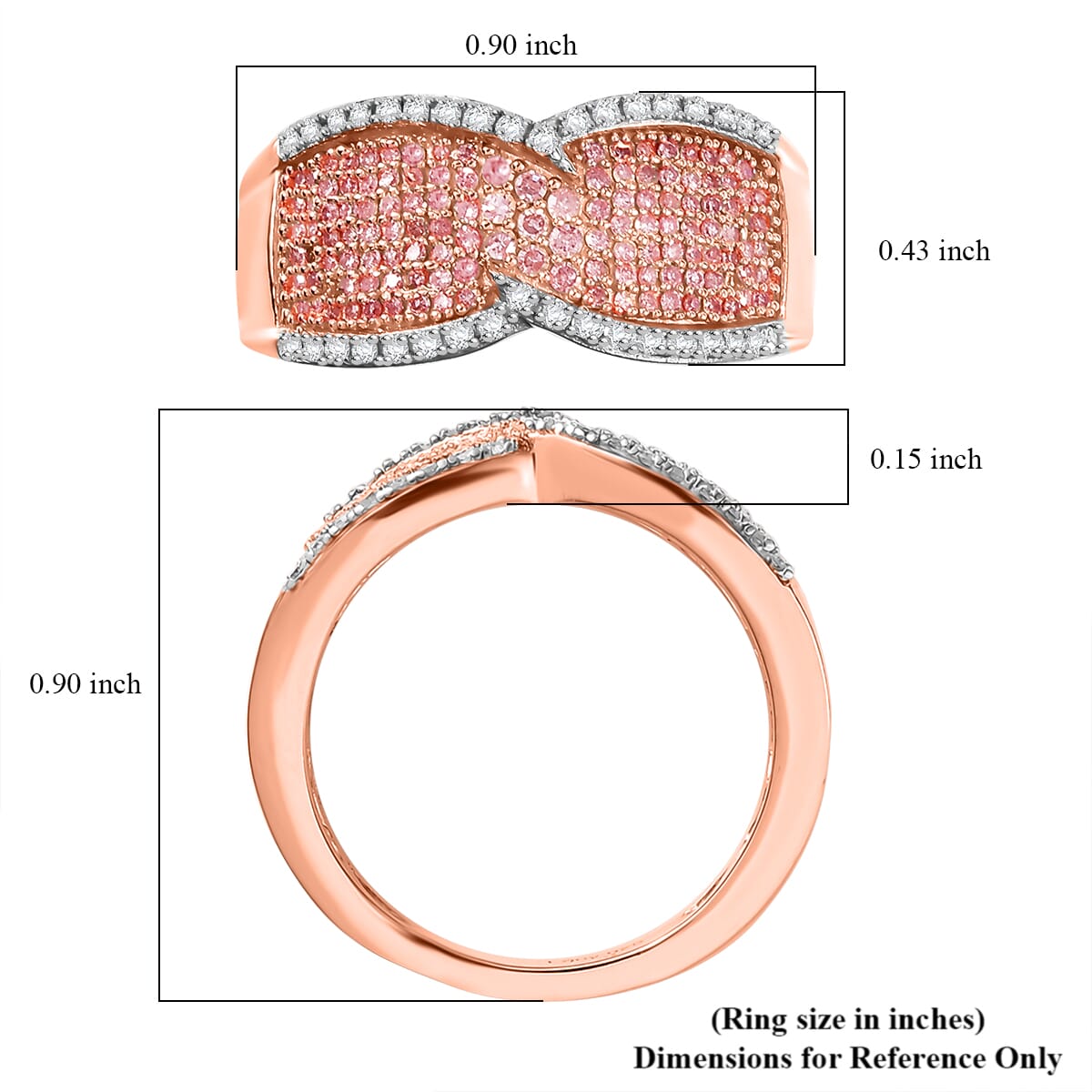 Natural Pink and White Diamond 0.50 ctw Ring in 18K Vermeil Rose Gold Over Sterling Silver (Size 9.0) image number 5