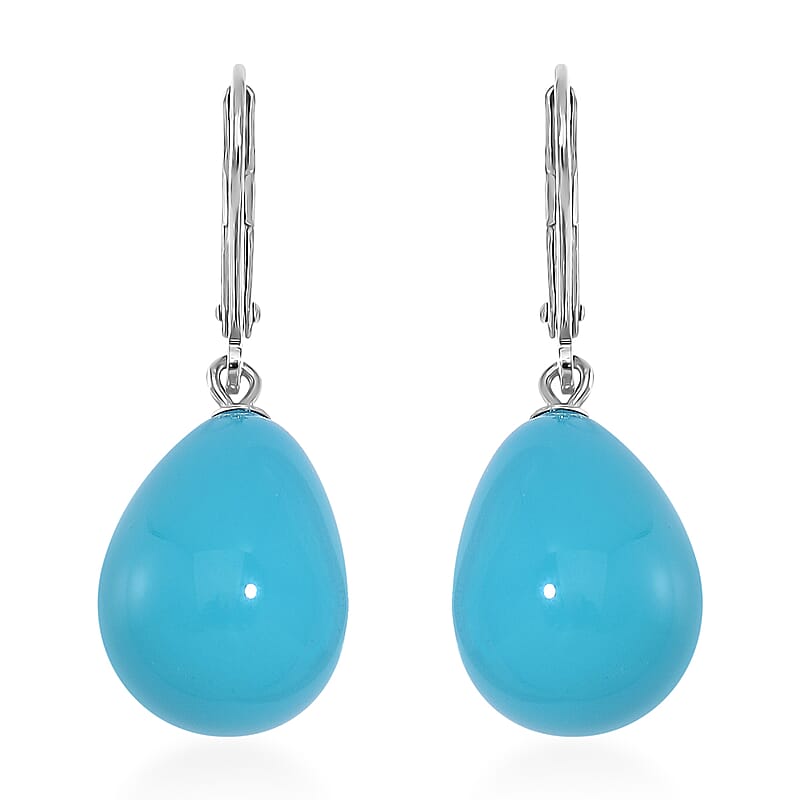 Sleeping Beauty Color Shell Pearl Drop Earrings in Rhodium Over Sterling Silver