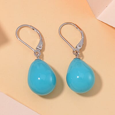 Sleeping Beauty Color Shell Pearl Drop Earrings in Rhodium Over Sterling Silver