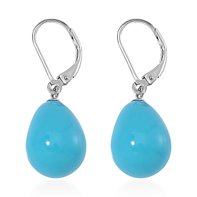 Sleeping Beauty Color Shell Pearl Drop Earrings in Rhodium Over Sterling Silver