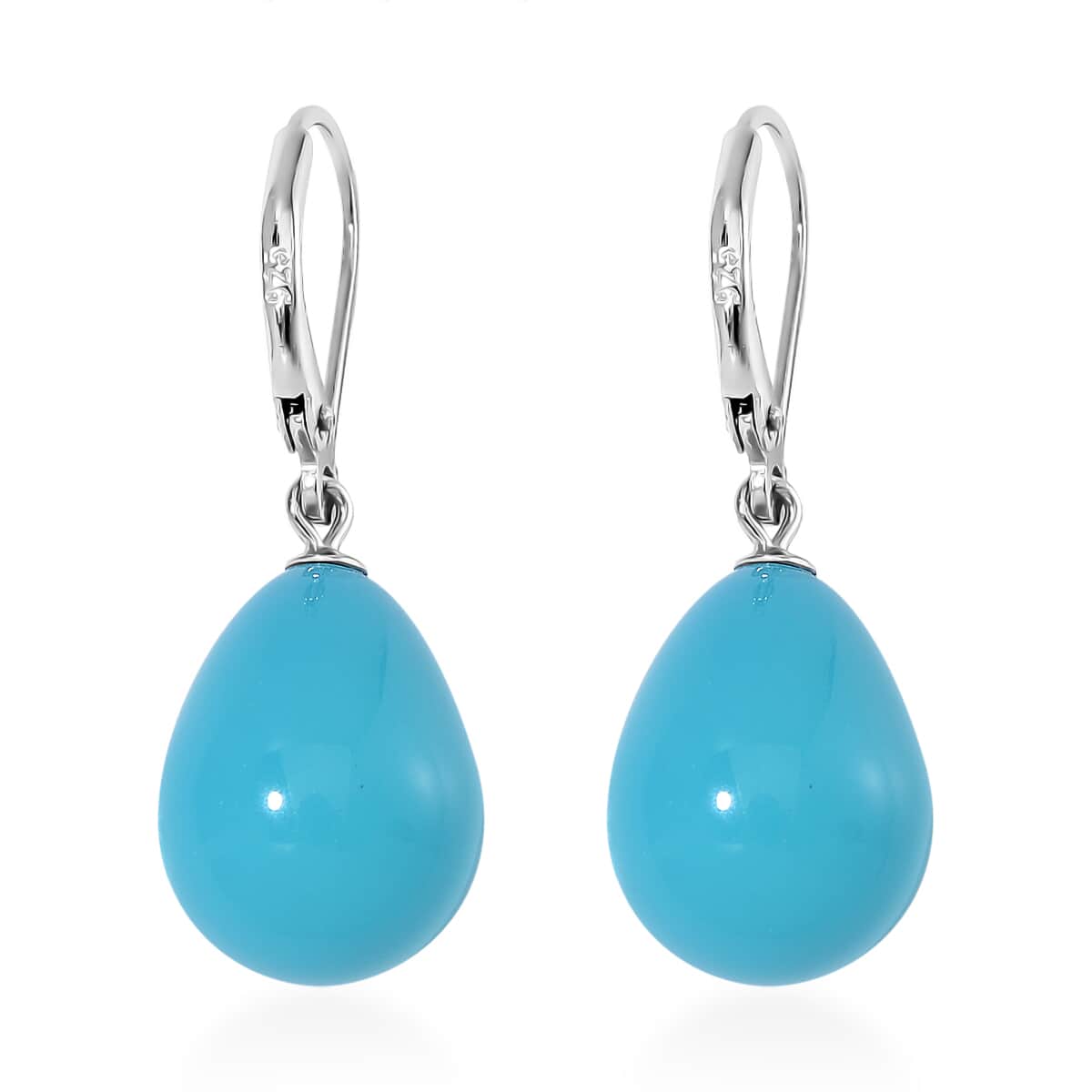 Sleeping Beauty Color Shell Pearl Drop Earrings in Rhodium Over Sterling Silver image number 4