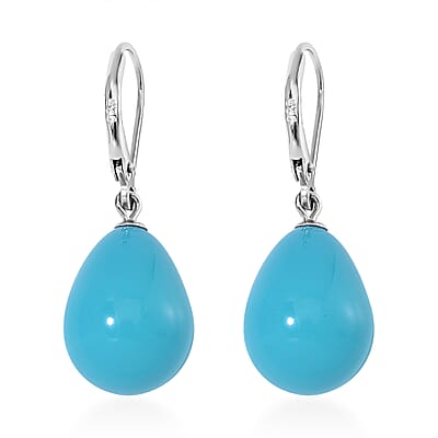 Sleeping Beauty Color Shell Pearl Drop Earrings in Rhodium Over Sterling Silver
