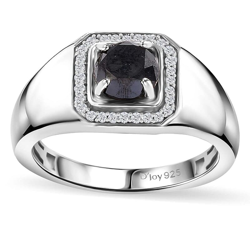 Black Diamond (IR), Diamond Men's Ring in Rhodium Over Sterling Silver (Size 10.0) 1.15 ctw