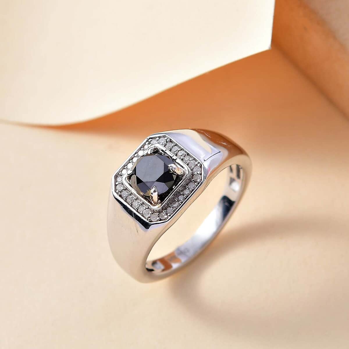 Black and White Diamond 1.15 ctw Men's Ring in Rhodium Over Sterling Silver (Size 10.0) image number 1