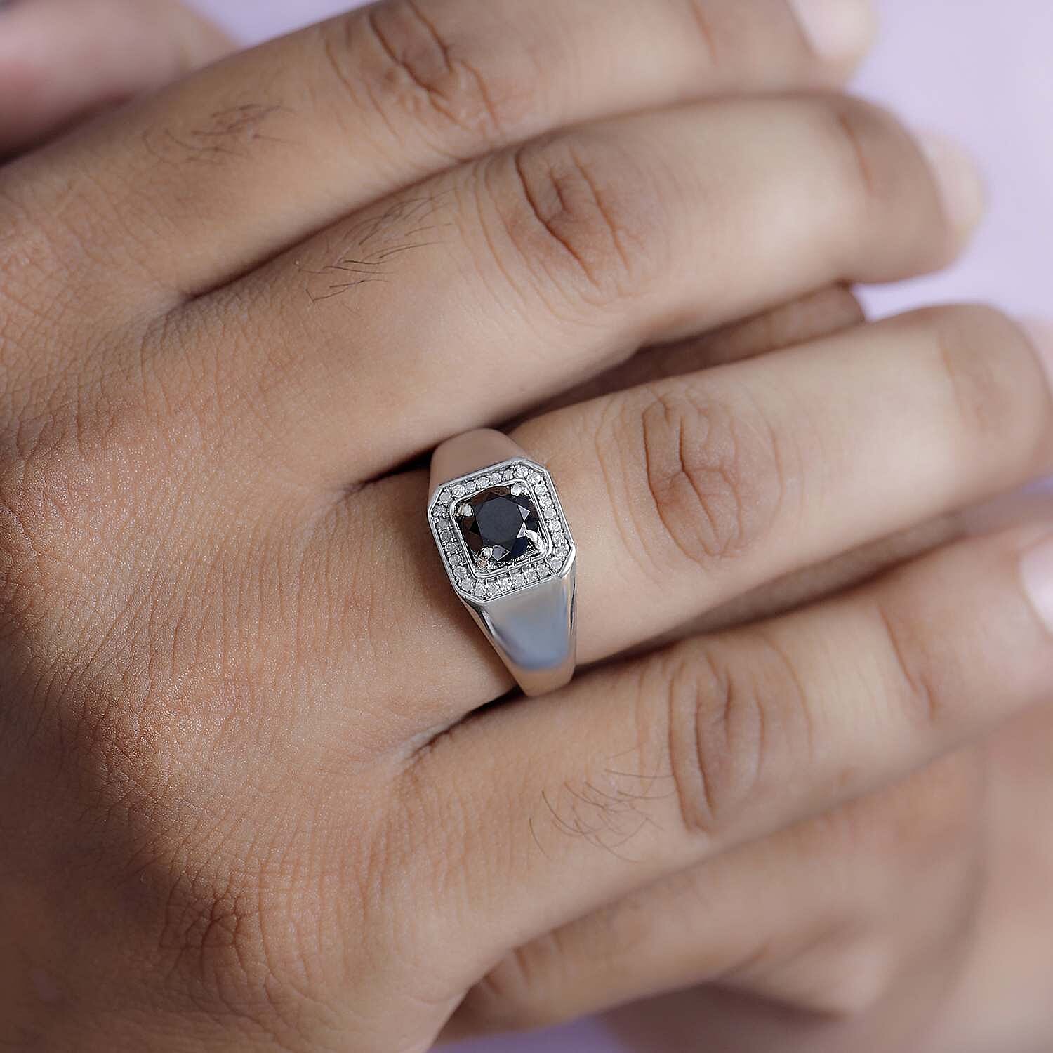 Black Diamond (IR), Diamond Men's Ring in Rhodium Over Sterling Silver (Size 10.0) 1.15 ctw
