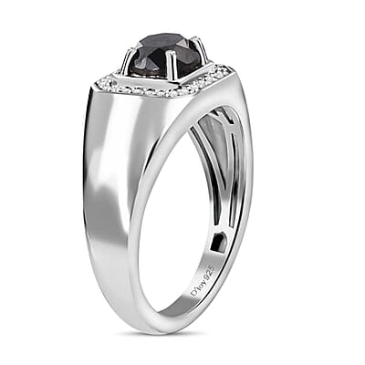 Black Diamond (IR), Diamond Men's Ring in Rhodium Over Sterling Silver (Size 10.0) 1.15 ctw