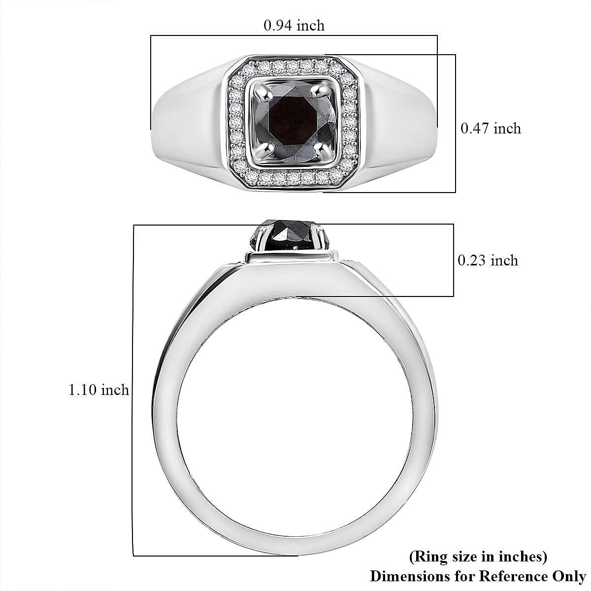 Black Diamond (IR), Diamond Men's Ring in Rhodium Over Sterling Silver (Size 10.0) 1.15 ctw