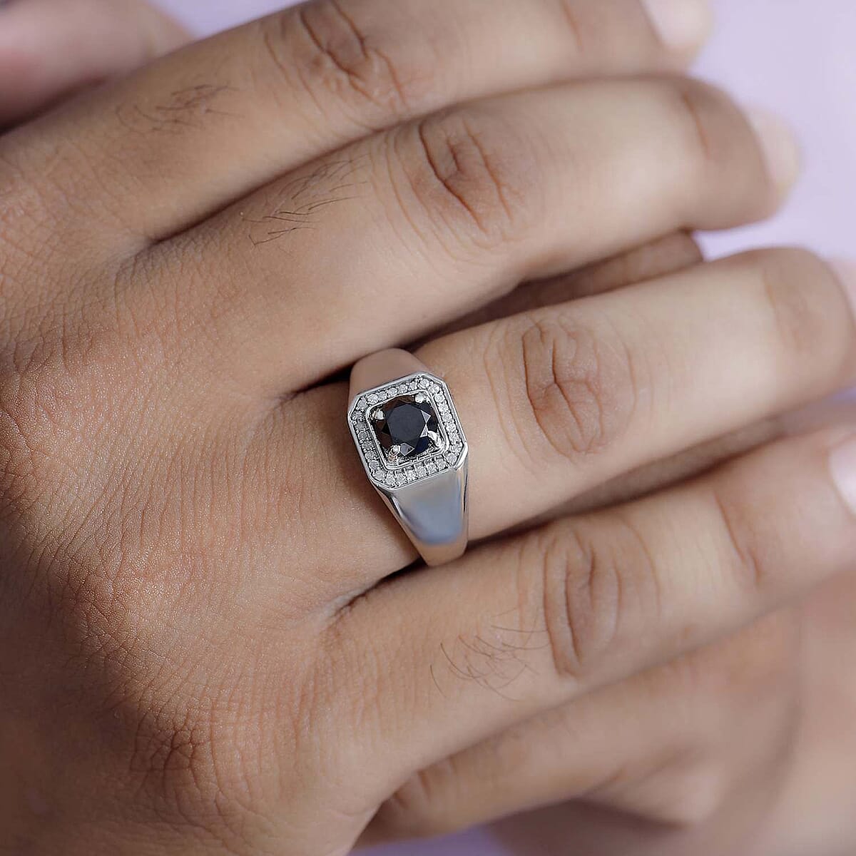 D'Joy Black and White Diamond 1.15 ctw Men's Ring in Rhodium Over Sterling Silver (Size 14.0) image number 2