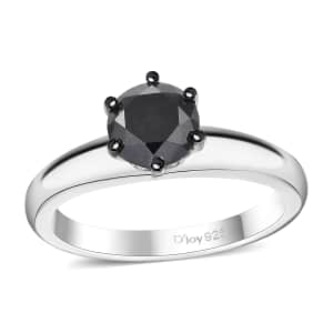 Black Diamond 1.00 ctw Solitaire Ring in Rhodium Over Sterling Silver (Size 10.0)