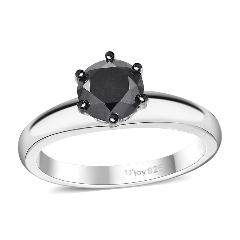 D'Joy Black Diamond 1.00 ctw Solitaire Ring in Rhodium Over Sterling Silver (Size 10.0)