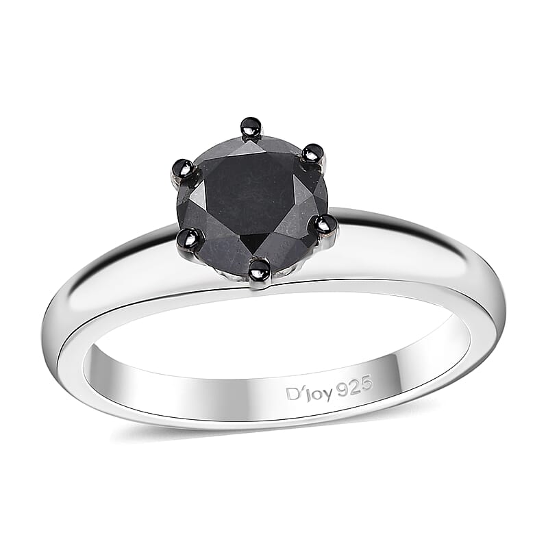 D'Joy Black Diamond 1.00 ctw Solitaire Ring in Rhodium Over Sterling Silver (Size 10.0)