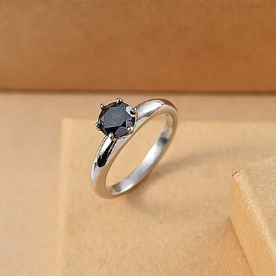 D'Joy Black Diamond 1.00 ctw Solitaire Ring in Rhodium Over Sterling Silver (Size 10.0)